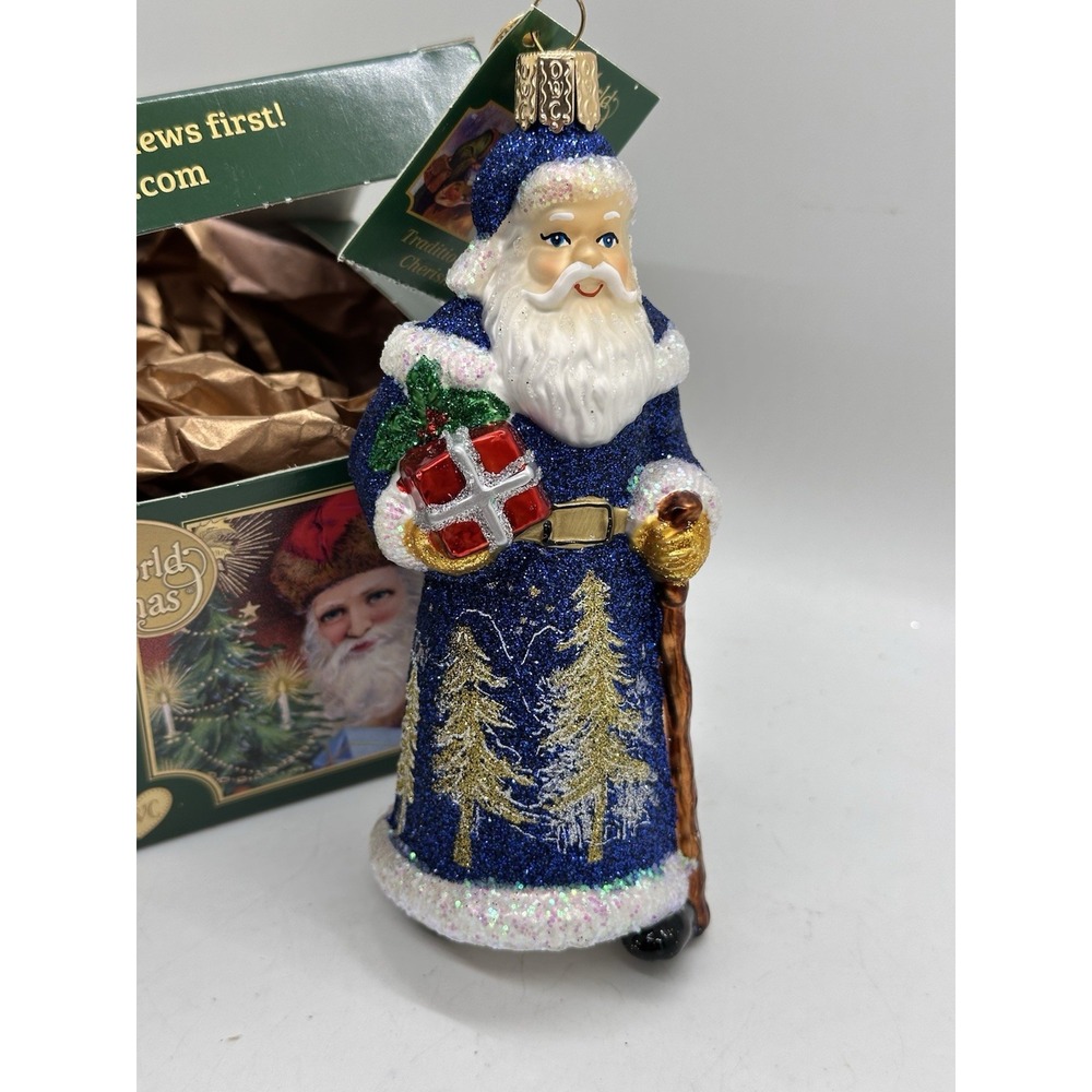 Old World Christmas Blue Santa Glass Ornament Glistening‎ Midnight Santa 2019